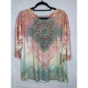 Reba Women's Spring Bloom Blouse Sequins Multicolor Size XL NEW